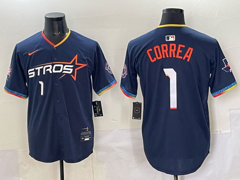 Men 2025 Houston Astros #1 Correa Blue Four generations Joint Name Nike MLB Jersey style 03->los angeles dodgers->MLB Jersey